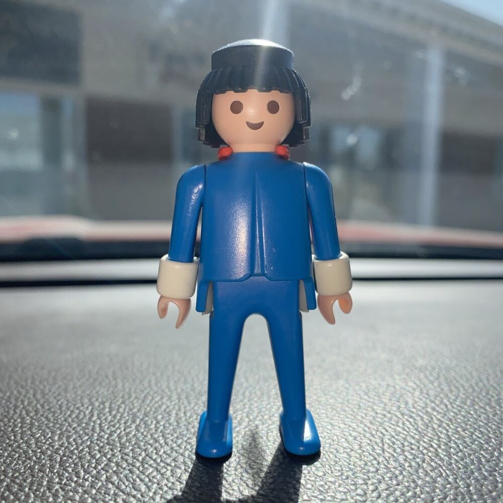 Vintage Geobra Playmobil BLUE MOVIE PROP FIGURE 1974 Rare Excellent Black Hair